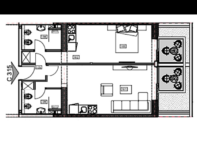 布德瓦港的两套组合式一室公寓。